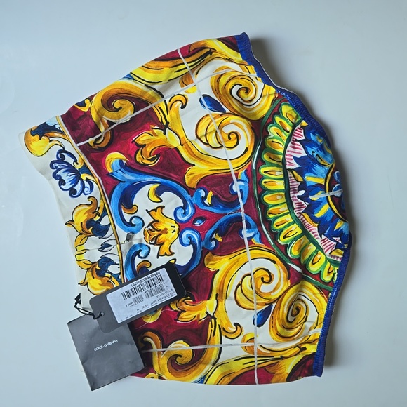 Dolce & Gabanna Women Poplin Shorts Cream Orange Blue Print-Size 42M - Picture 2 of 12